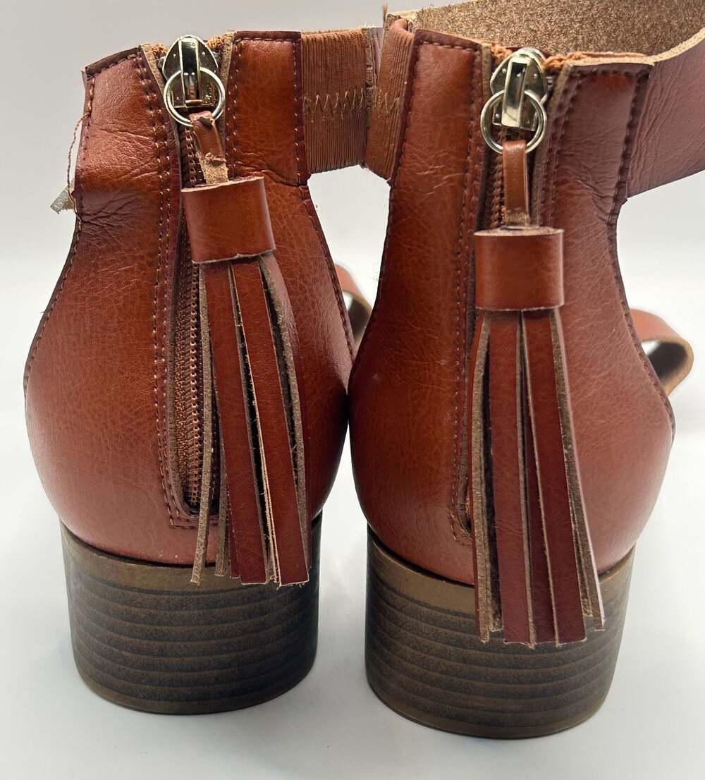 Rock & Candy Nancie Brown Ankle Strap Block Heel Tassel Sandals - Picture 3 of 5